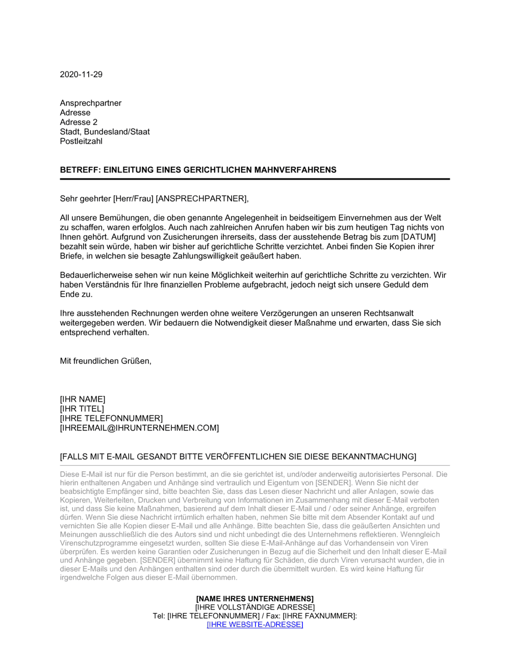 Business-in-a-Box's Einleitung eines gerichtlichen Mahnverfahrens