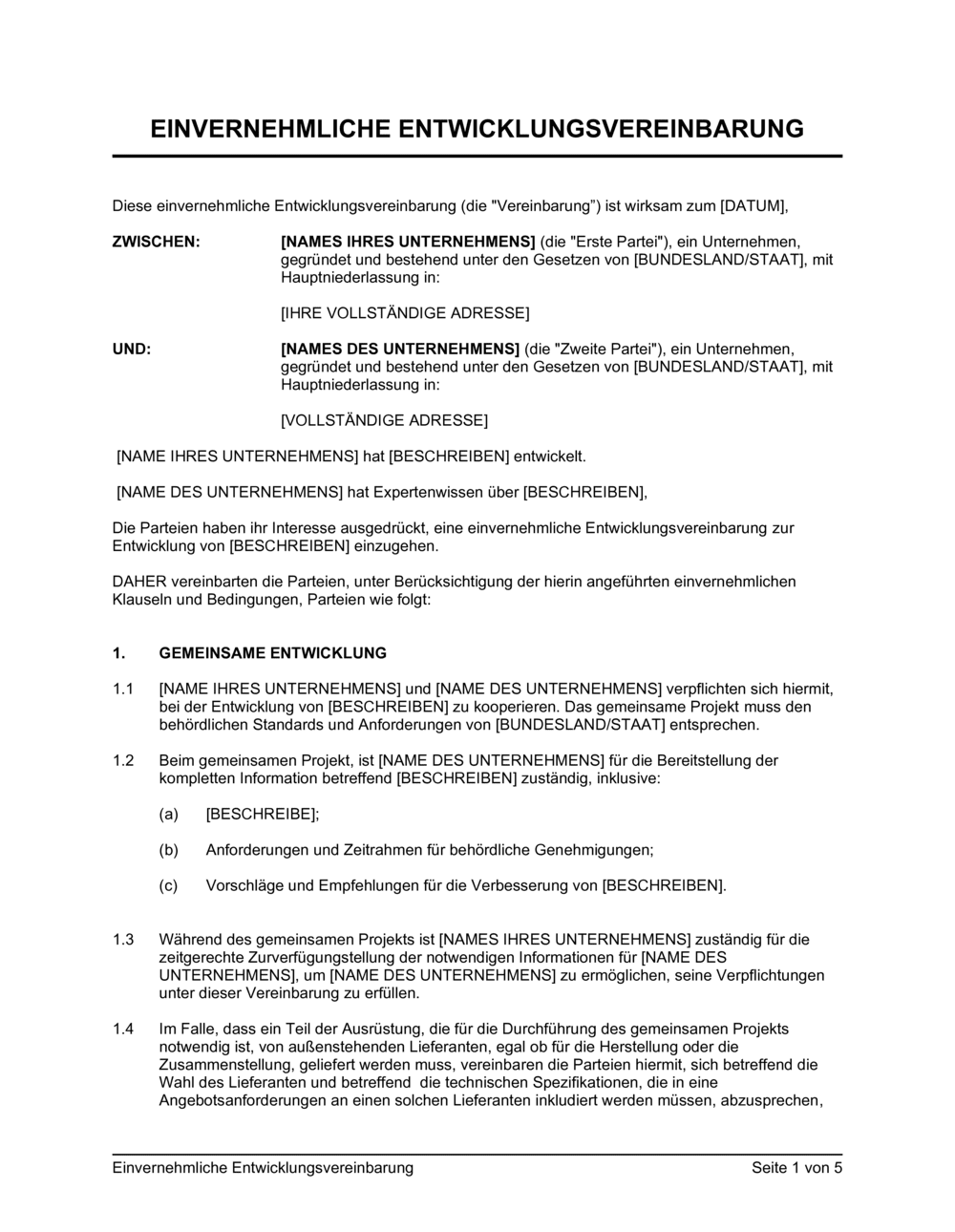 Business-in-a-Box's Einvernehmliche Entwicklungsvereinbarung
