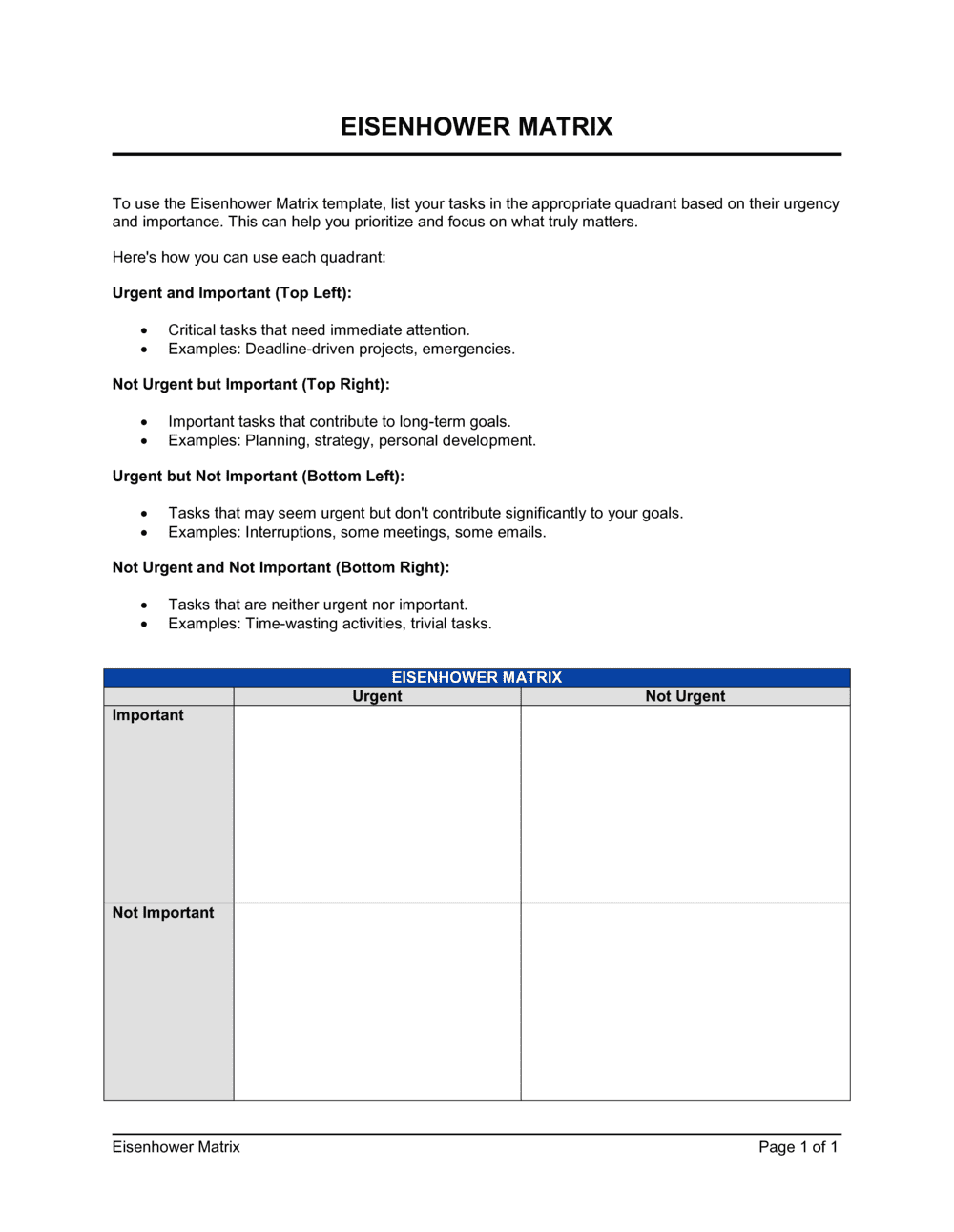 Business-in-a-Box's Eisenhower Matrix Template