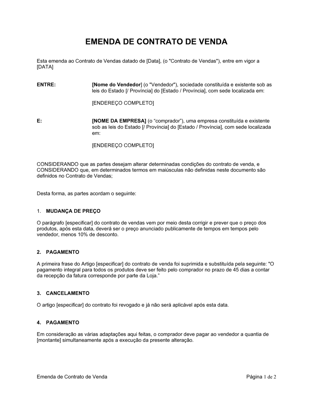 Business-in-a-Box's Emendas à Contrato de Vendas