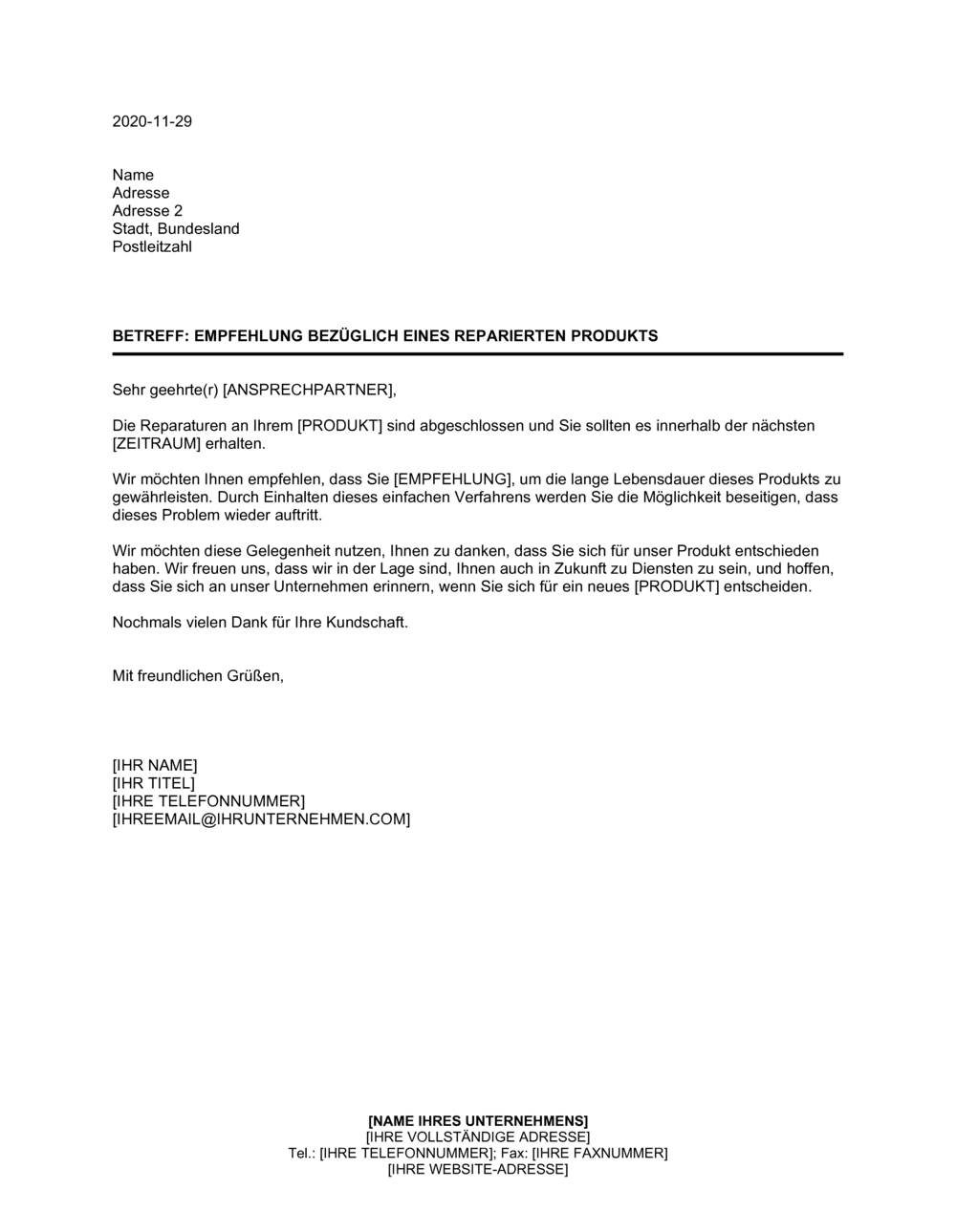 Business-in-a-Box's Empfehlung bezüglich eines reparierten Produkts