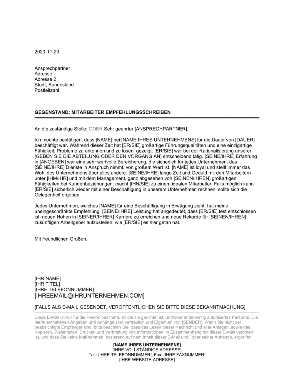 Business-in-a-Box's Empfehlungsschreiben Lang