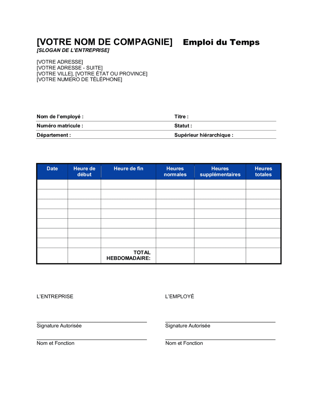 Business-in-a-Box's Emploi du temps de l'employé