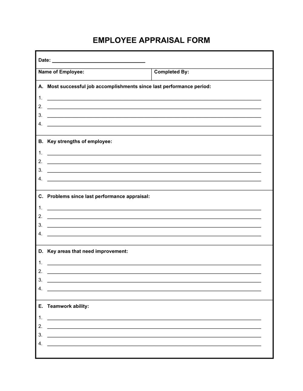 Employee Appraisal Form Template  by Business-in-a-Box™ For Word Employee Suggestion Form Template