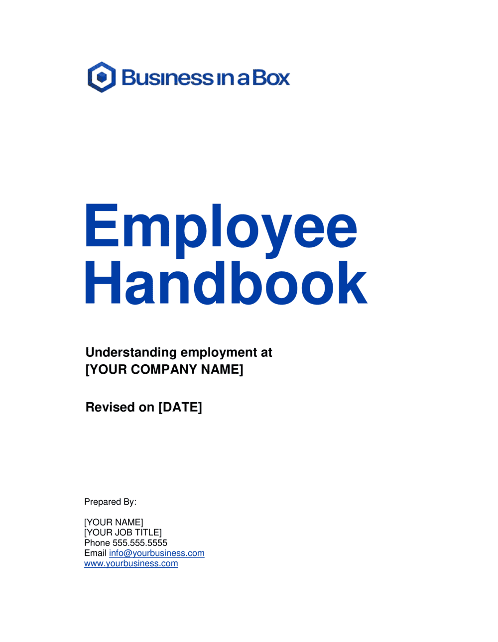 cover sheet for employee handbook