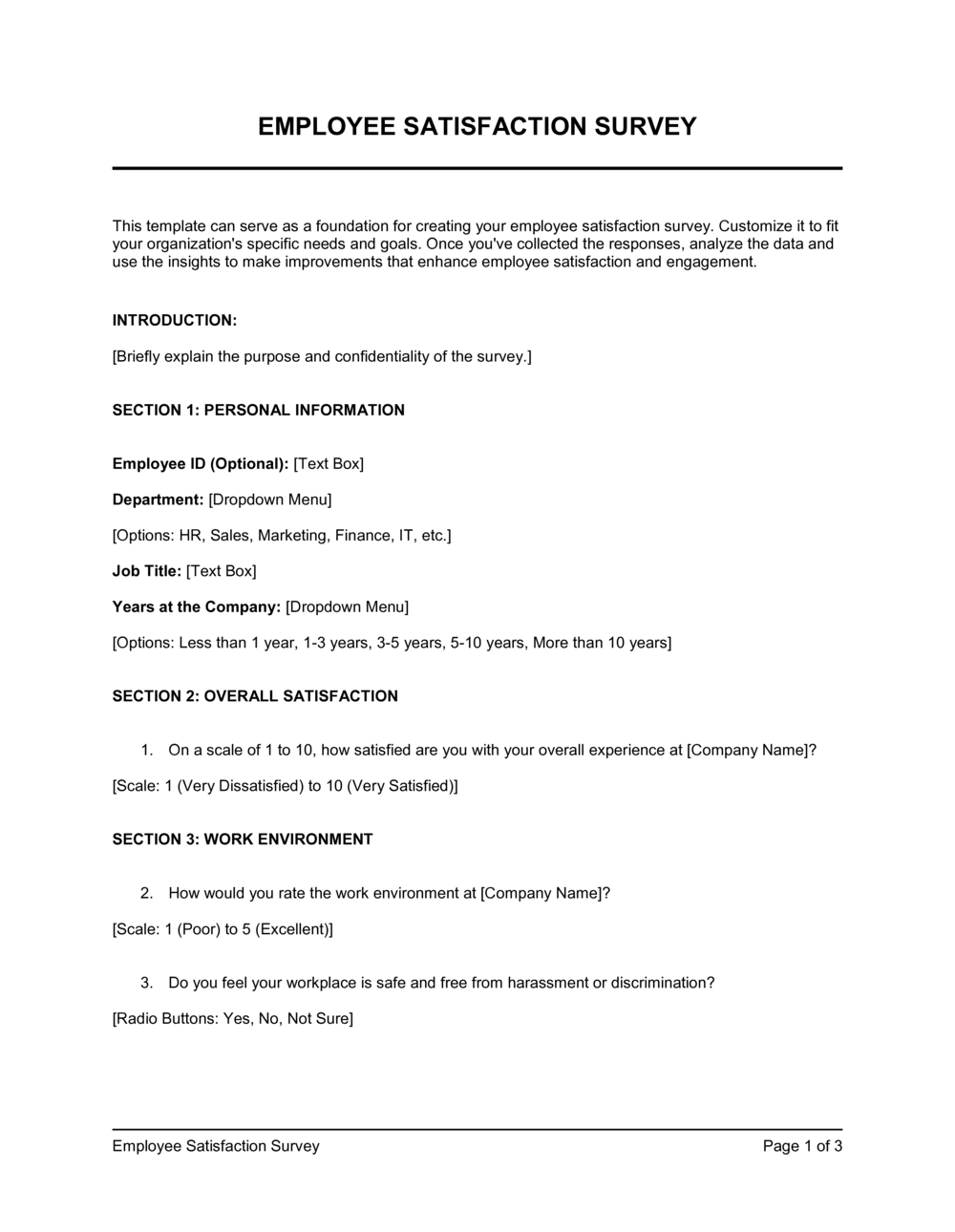 Business-in-a-Box's Employee Satisfaction Survey Template