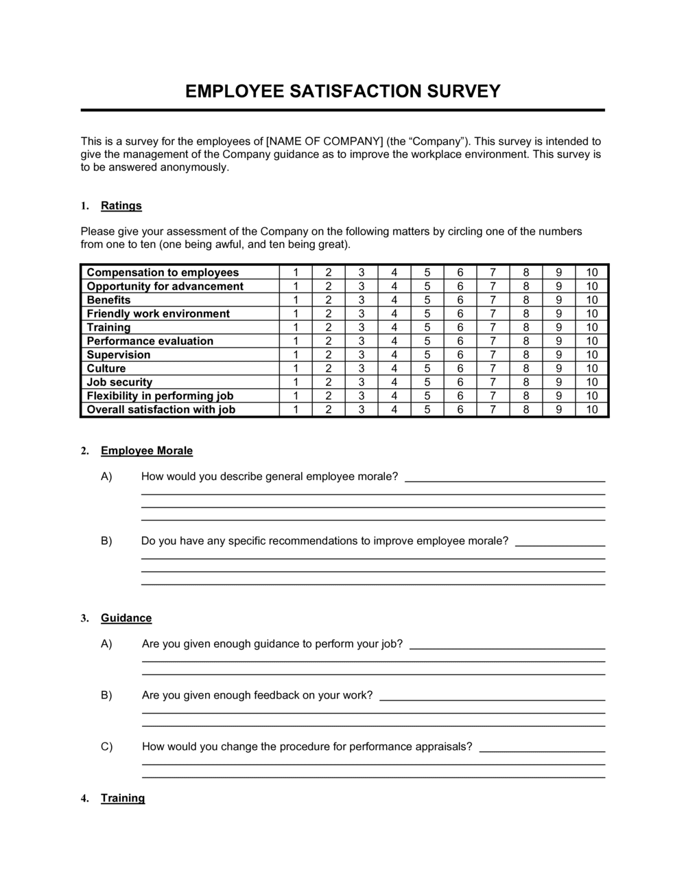 Employee Satisfaction Survey Template  by Business-in-a-Box™ In Employee Satisfaction Survey Template Word
