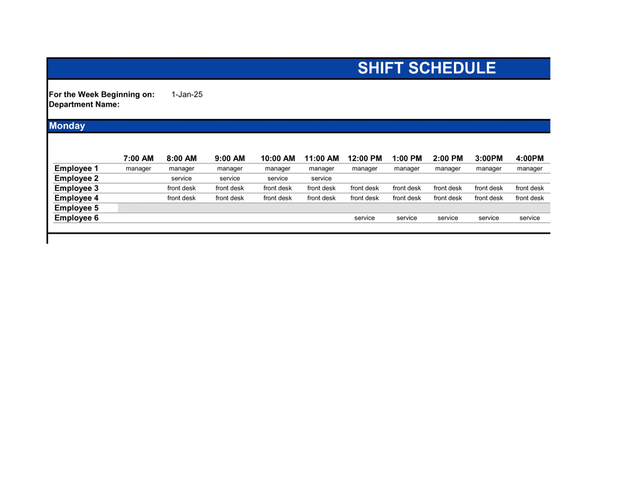 excel employee work schedule template