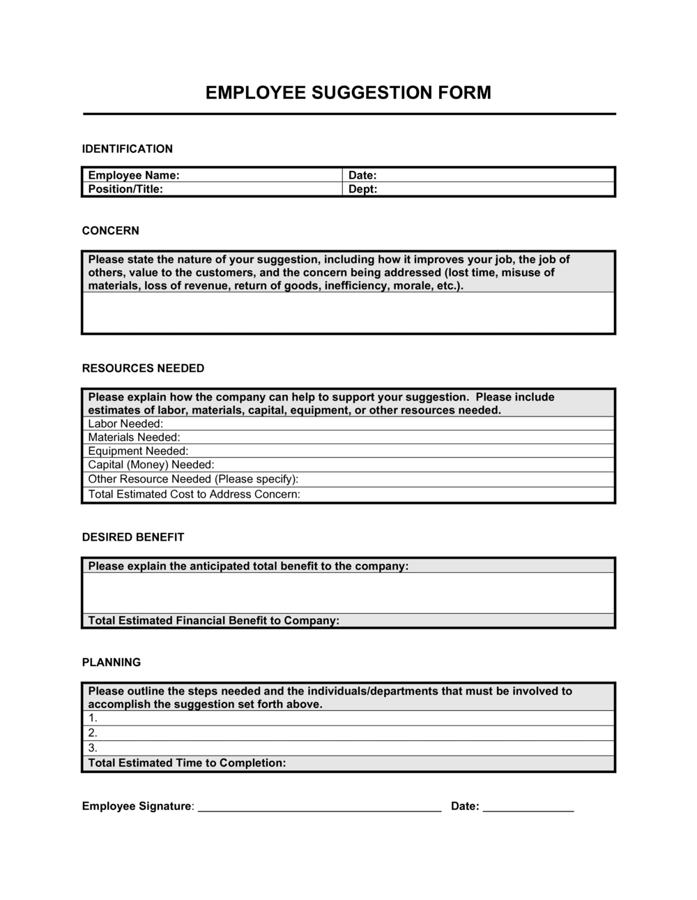 Employee Suggestion Form Template by Business in a Box™