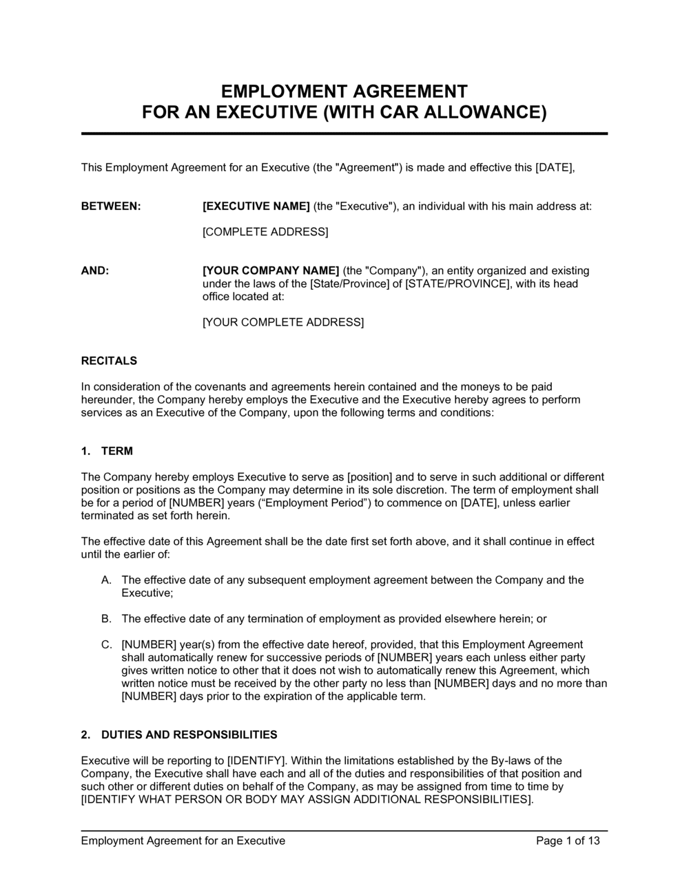 Business-in-a-Box's Employment Agreement Executive2 Template