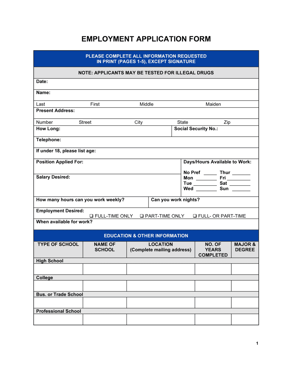 Employment Application Form Template  by Business-in-a-Box™ For Employment Application Template Microsoft Word