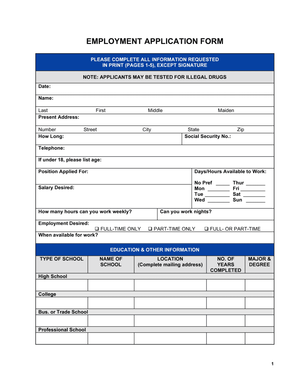 Candidate Application Form Template