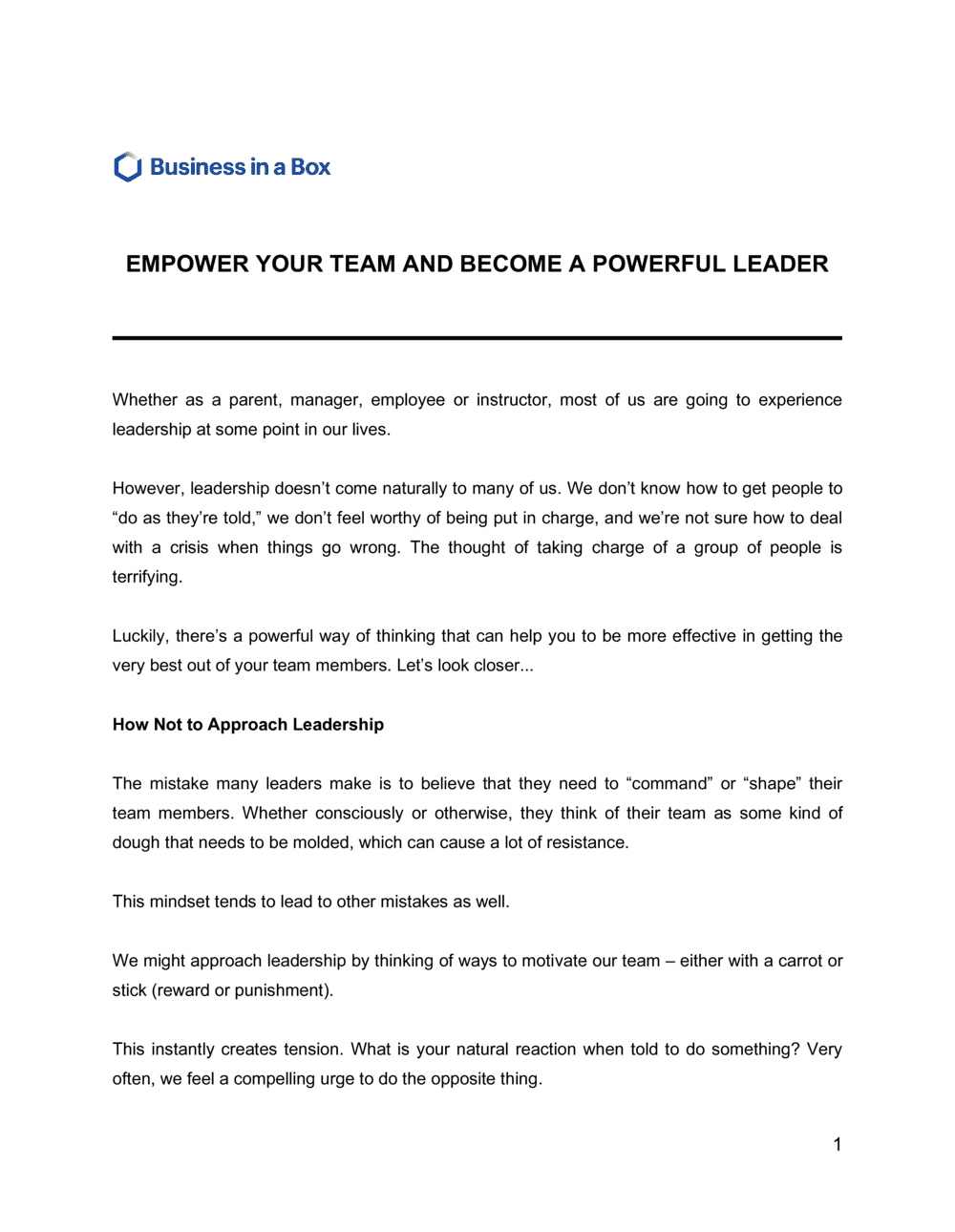 Business-in-a-Box's Empower Your Team and Become A Powerful Leader Template