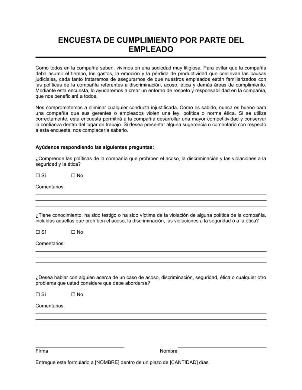 Business-in-a-Box's Encuesta de cumplimiento por parte del empleado