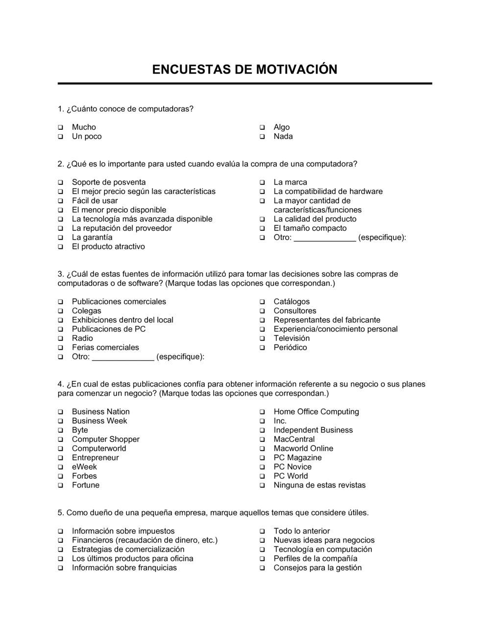 Business-in-a-Box's Encuesta de motivación