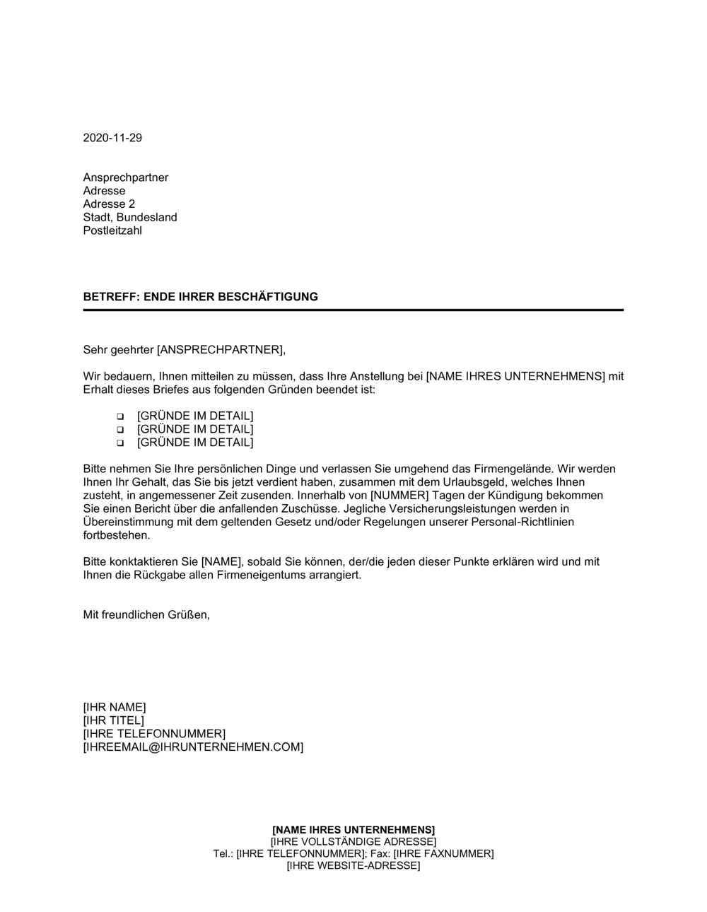 Business-in-a-Box's Ende Ihrer Beschäftigung