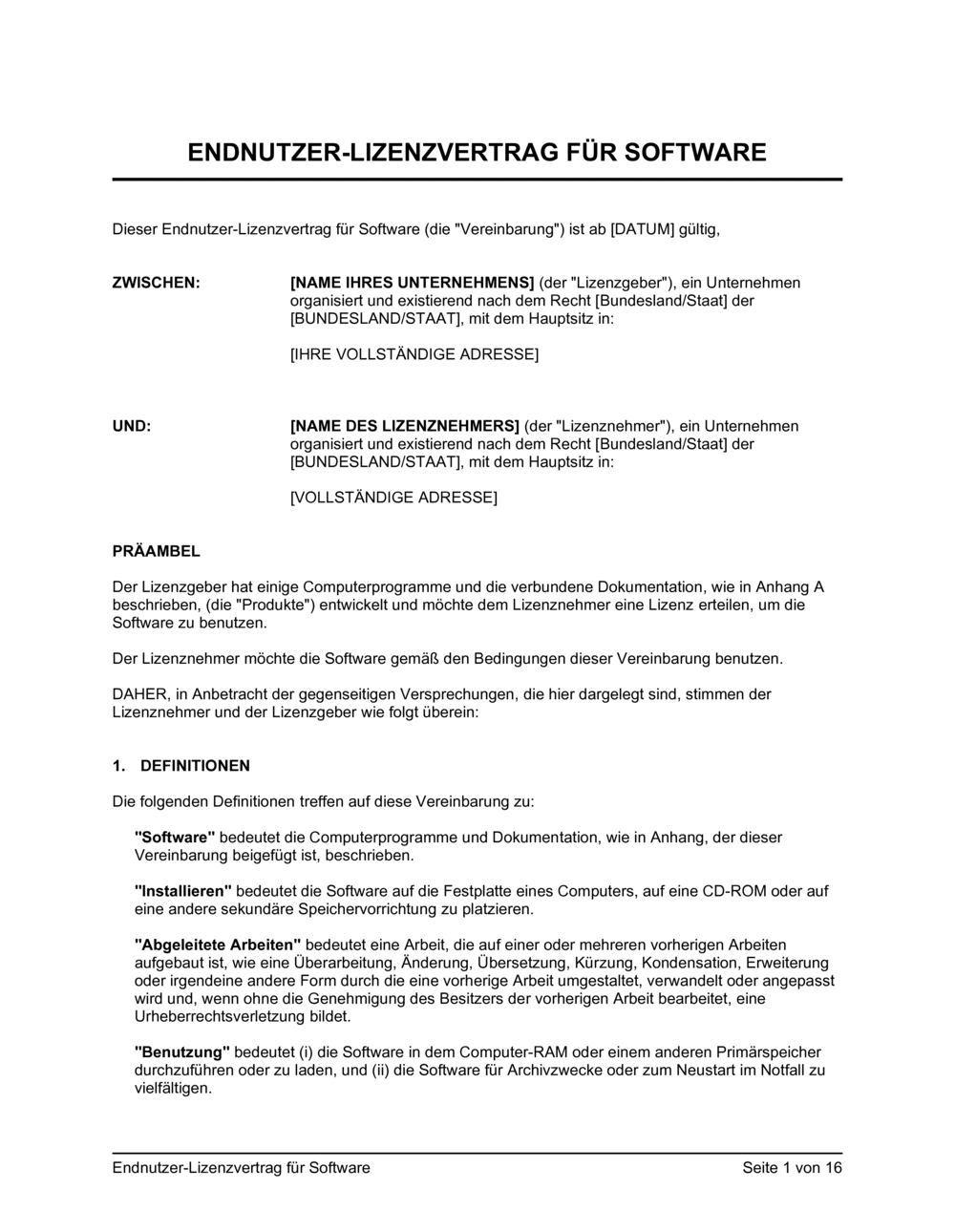 Business-in-a-Box's Endnutzer Lizenzvertrag für Software