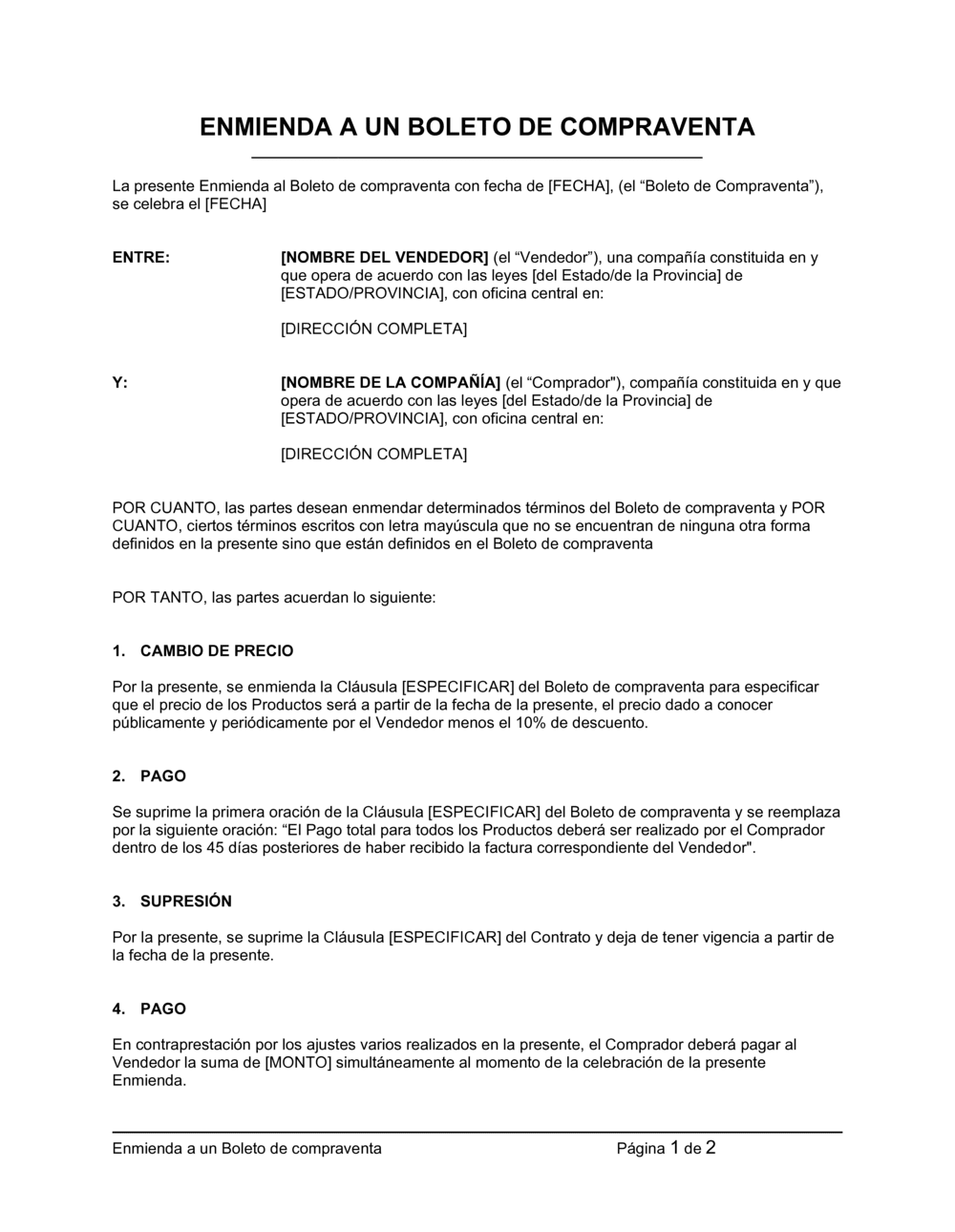 Business-in-a-Box's Enmiendas al acuerdo de venta