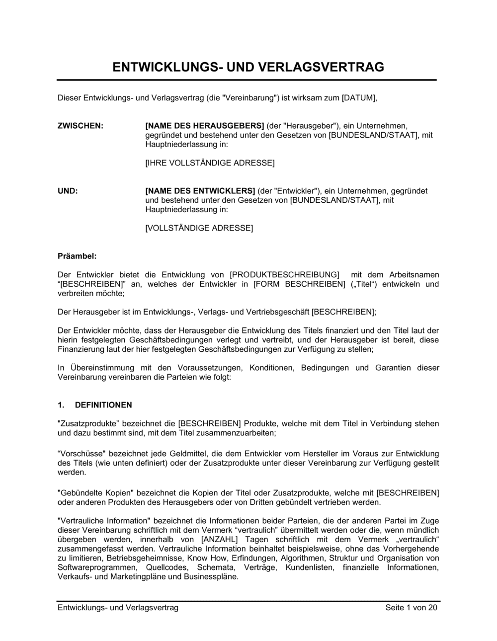 Business-in-a-Box's Entwicklungs und Verlagsvertrag