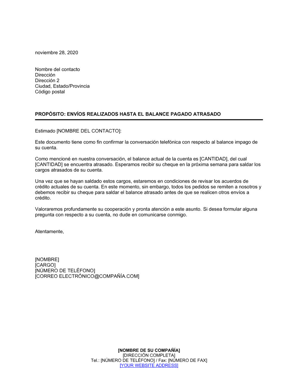 Business-in-a-Box's Envíos realizados hasta el pago del saldo pendiente