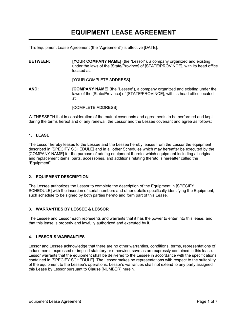 Equipment Lease Agreement Template  by Business-in-a-Box™ Inside tool rental agreement template