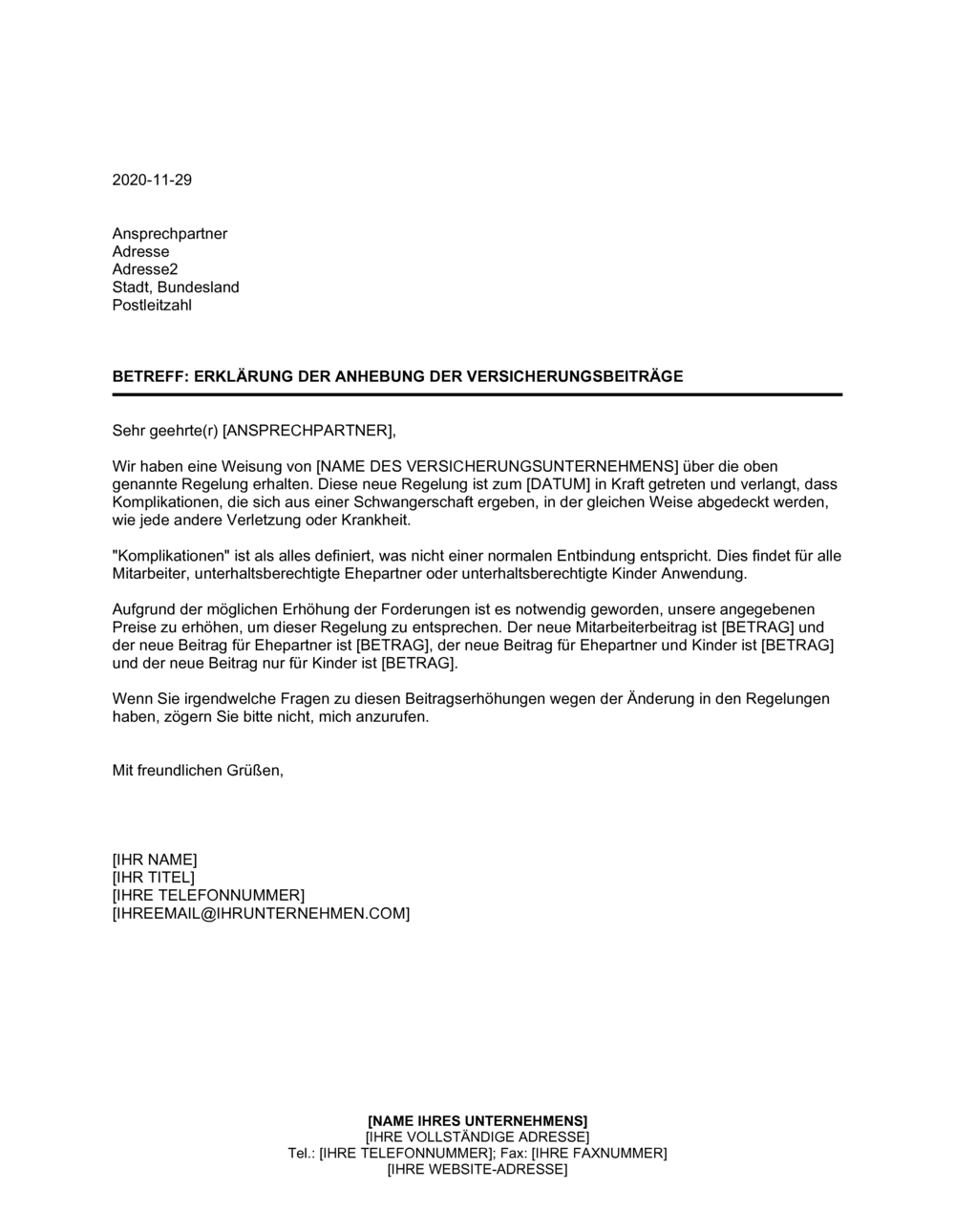 Business-in-a-Box's Erklärung der Anhebung der Versicherungsbeiträge