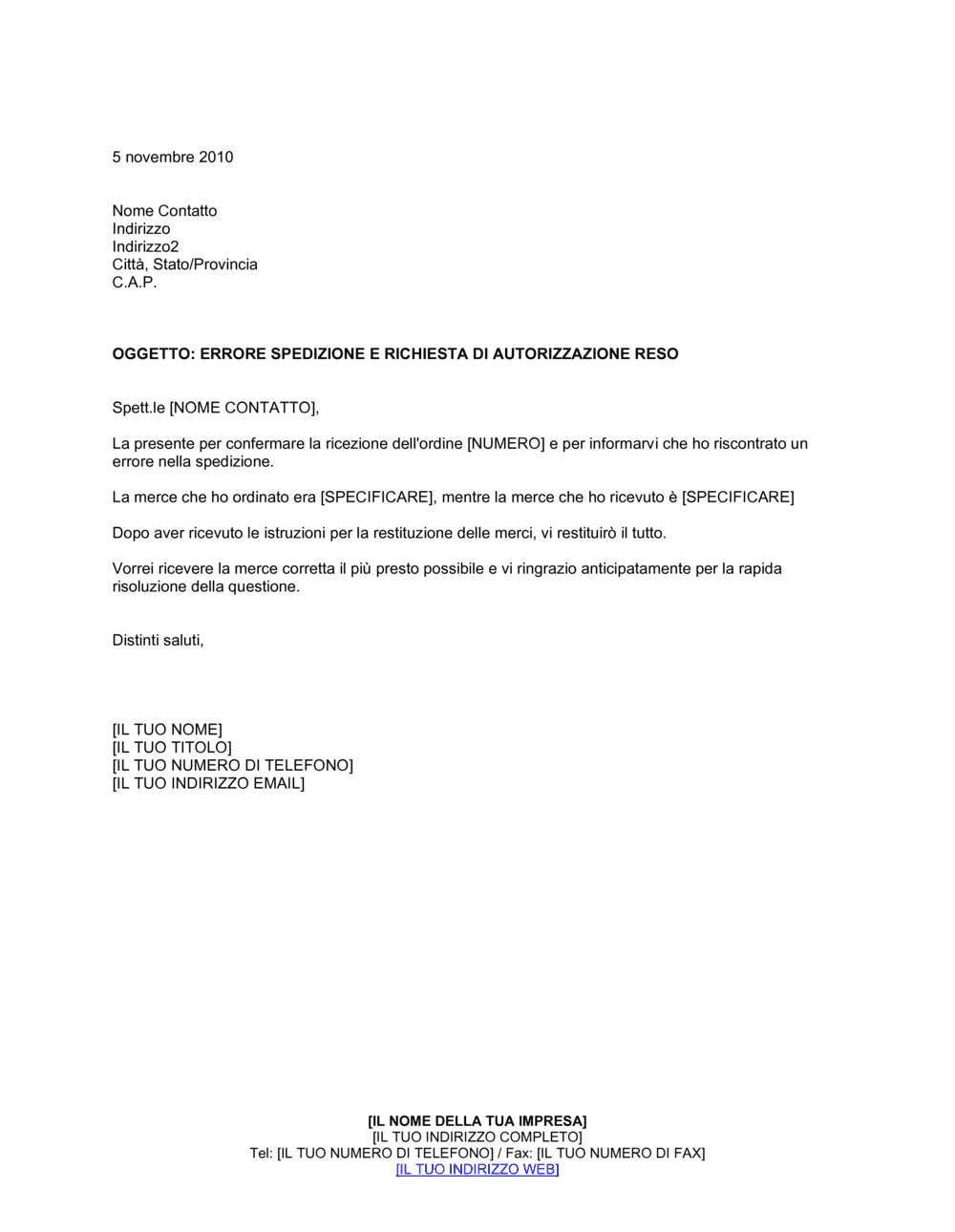 Business-in-a-Box's Errore spedizione e richiesta di autorizzazione reso