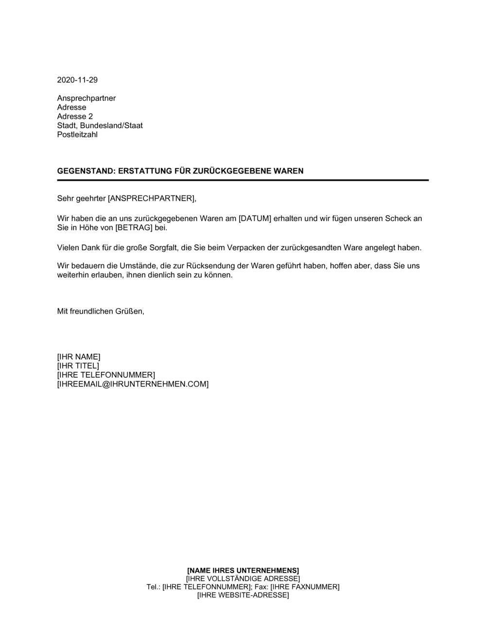 Business-in-a-Box's Erstattung für zurückgegebene Waren