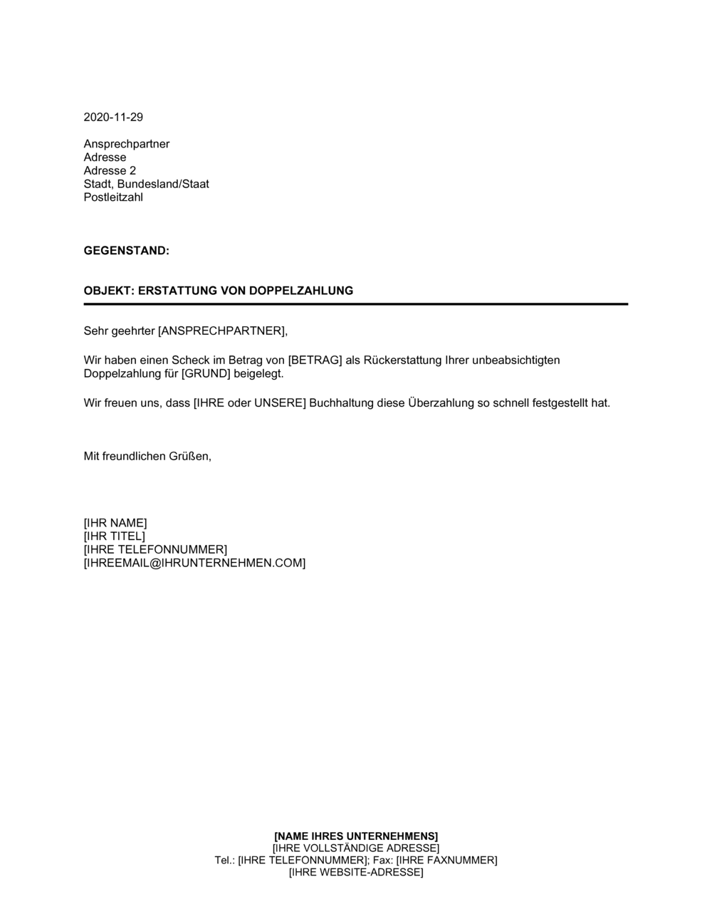 Business-in-a-Box's Erstattung von Doppelzahlung