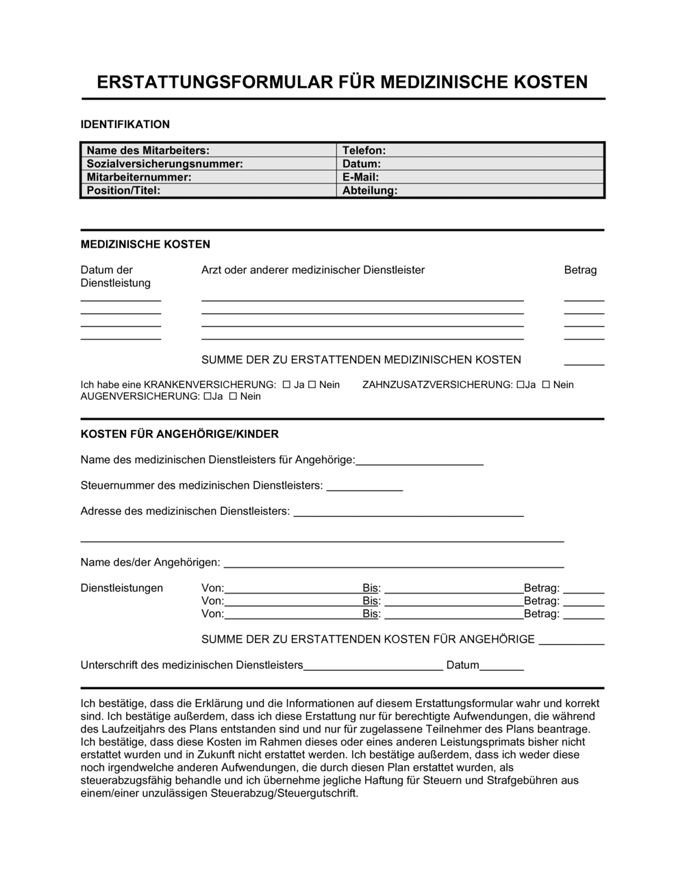 Business-in-a-Box's Erstattungsformular für medizinische Kosten