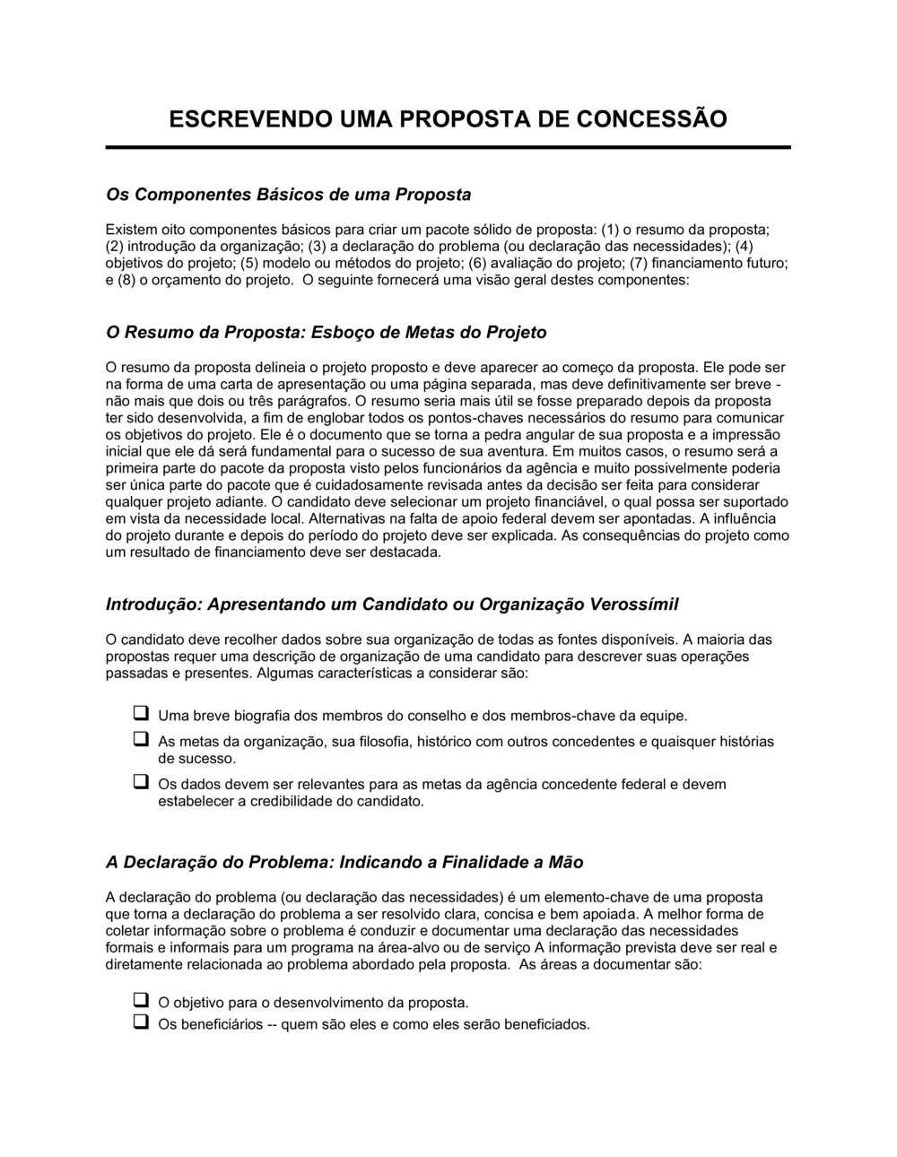 Business-in-a-Box's Escrevendo a Proposta de Garantia