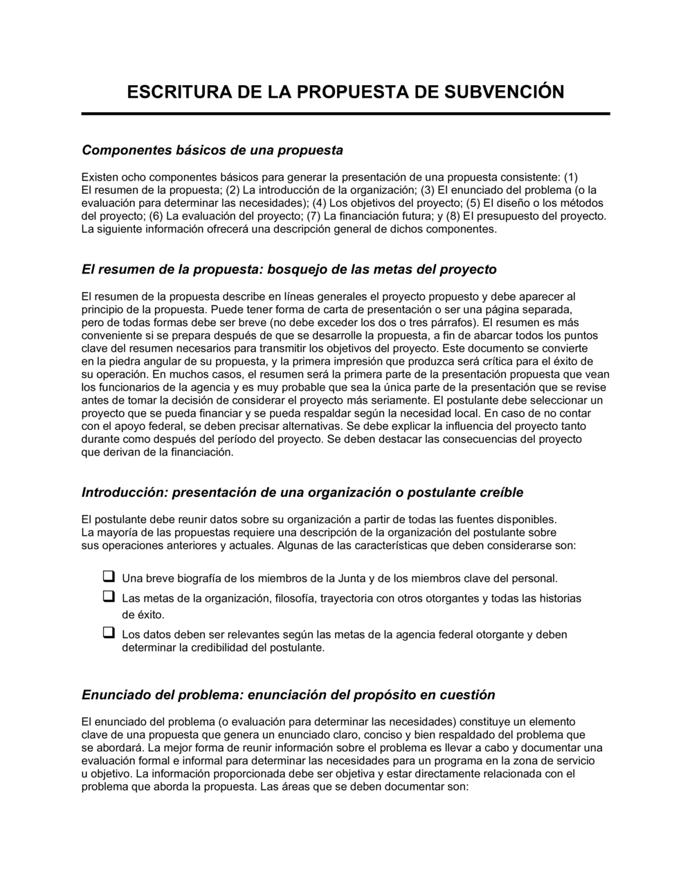 Business-in-a-Box's Escrito de la propuesta de subvenciones
