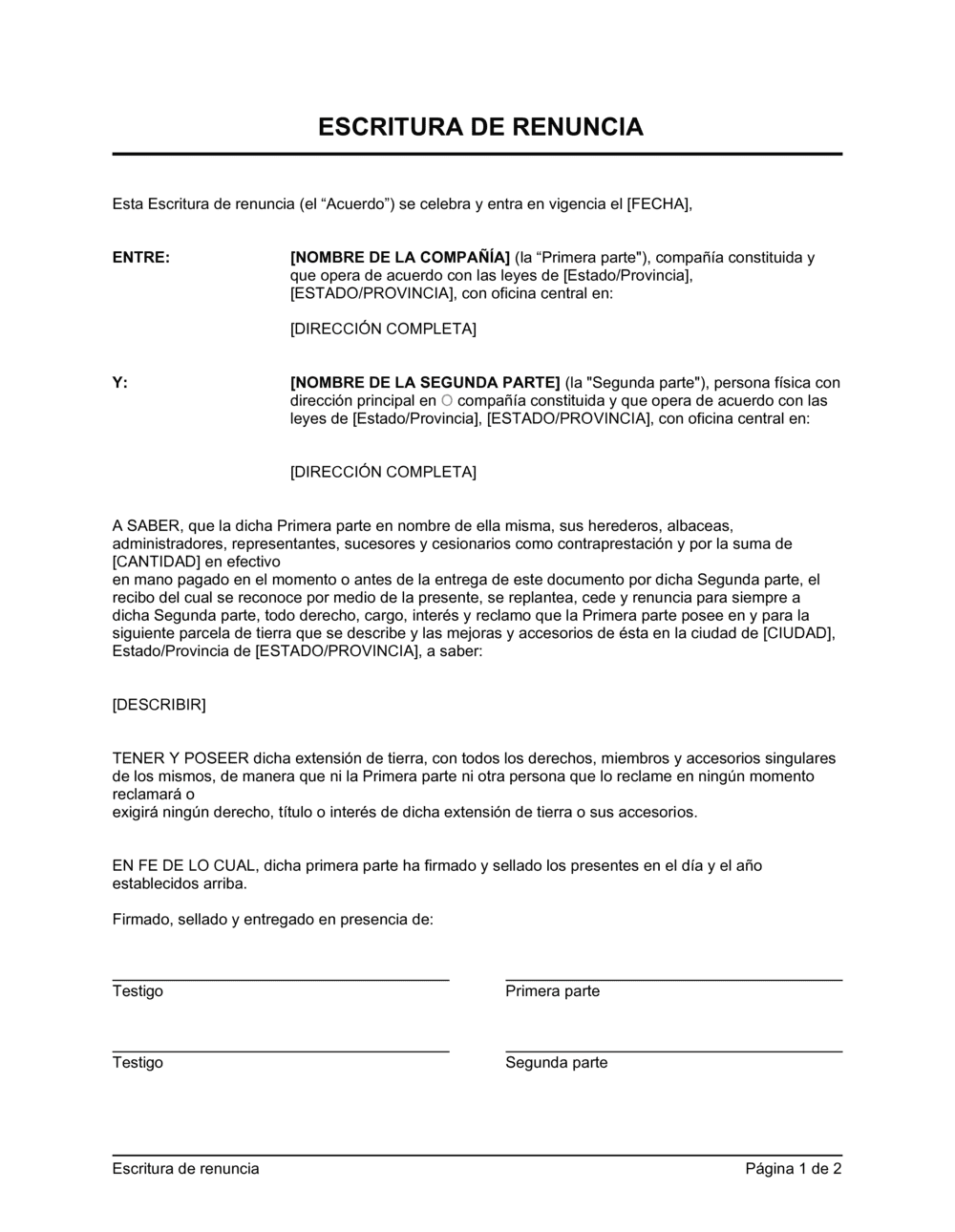 Business-in-a-Box's Escritura de renuncia