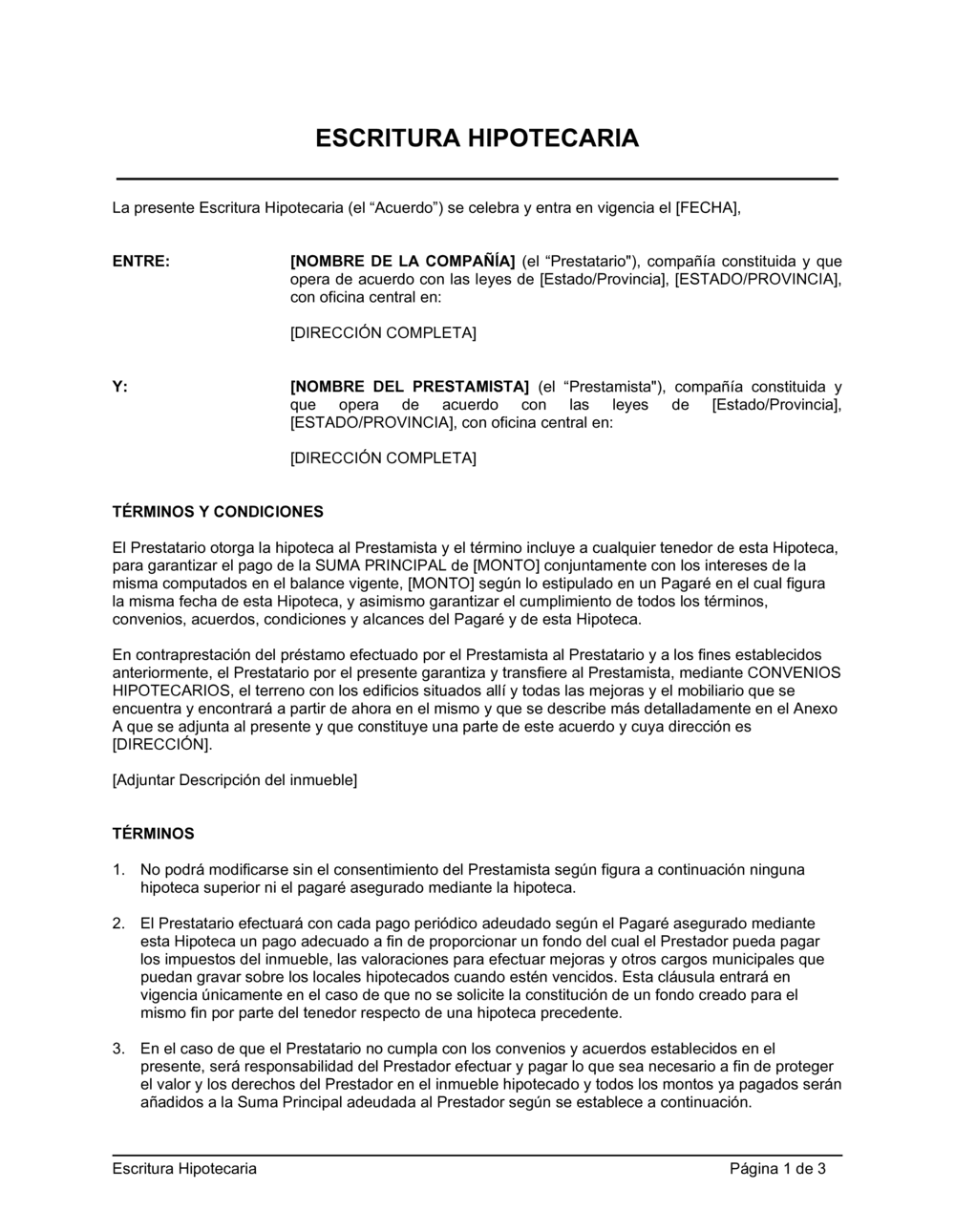 Business-in-a-Box's Escritura hipotecaria