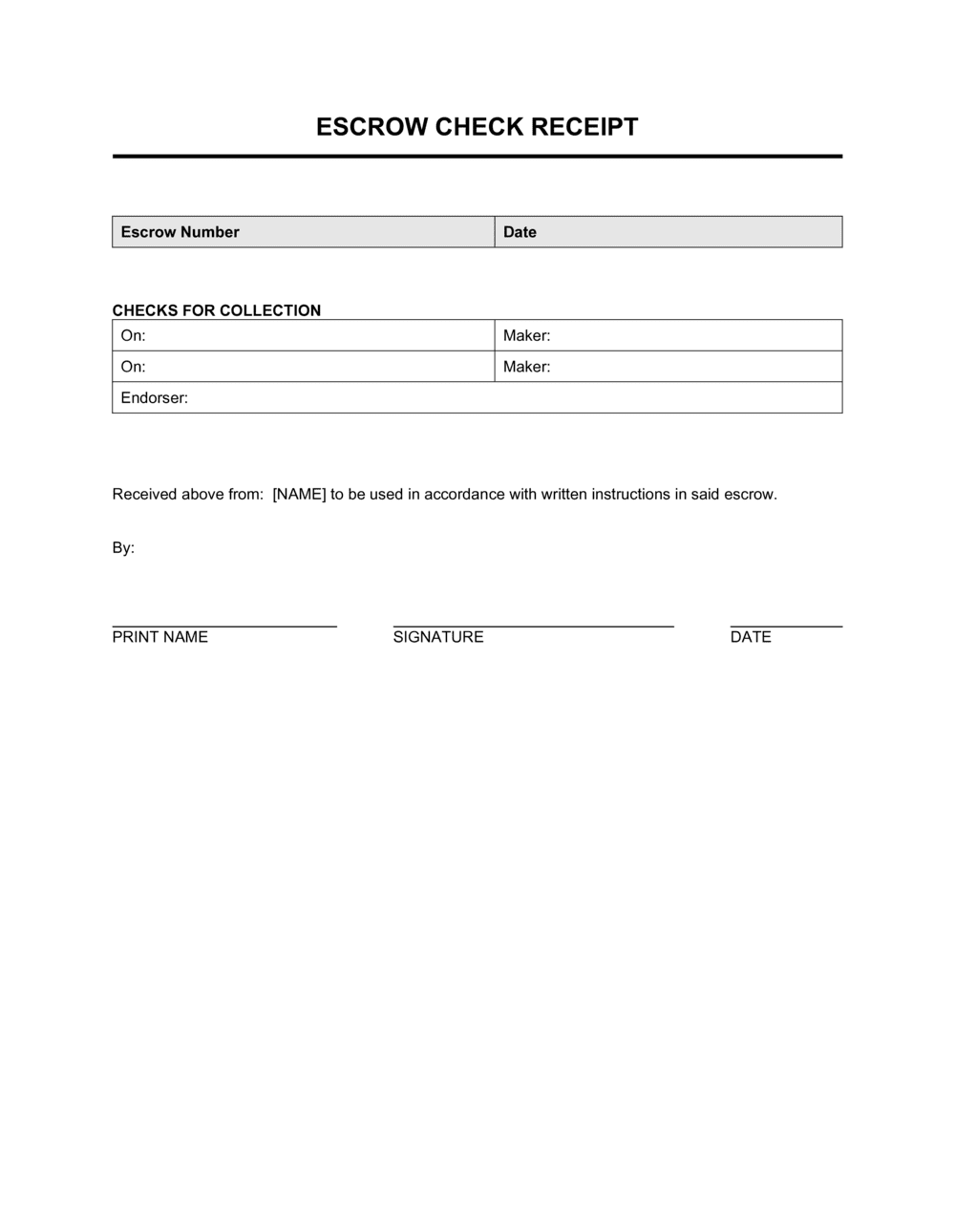 escrow check receipt template business in a box