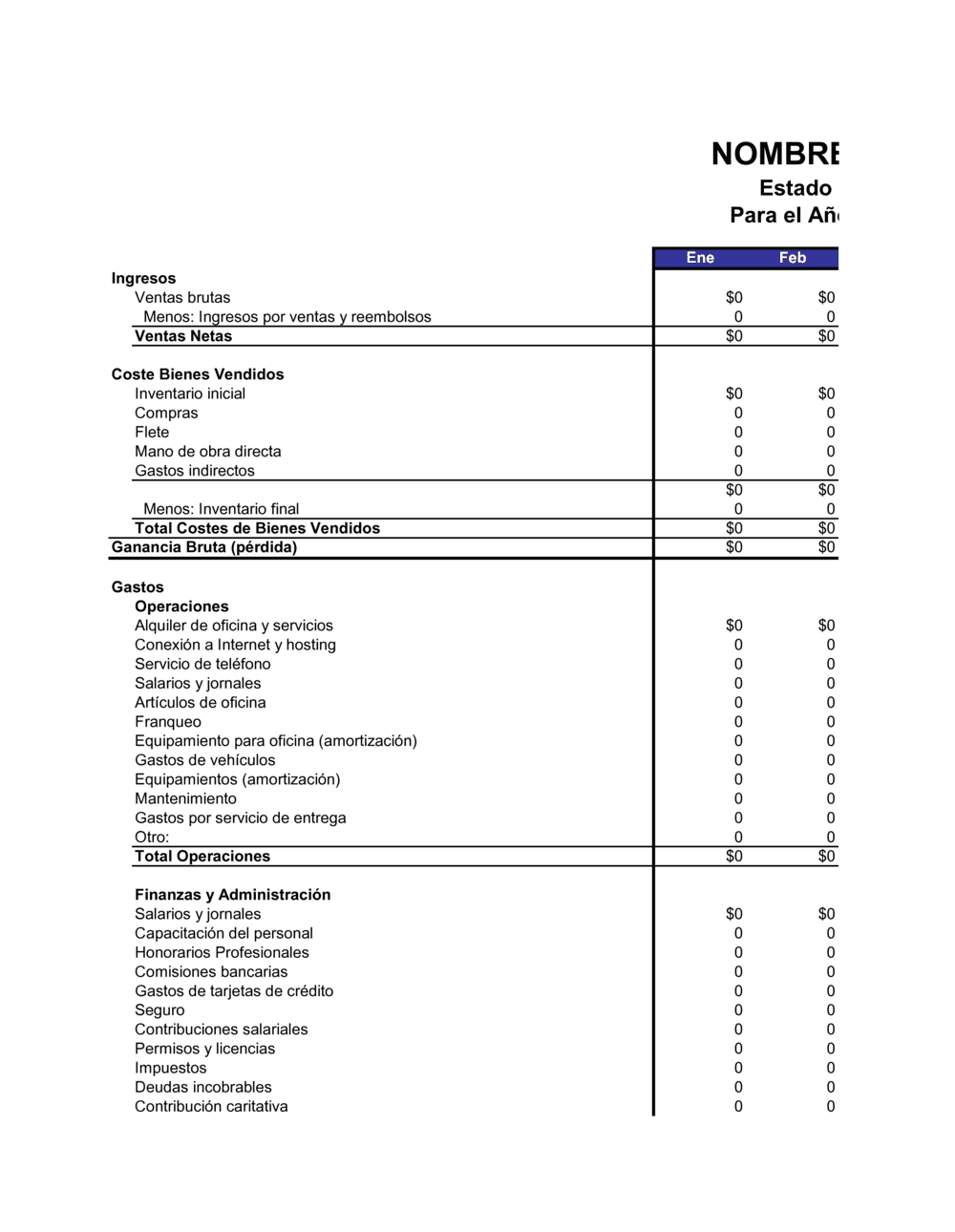 Estado de resultado - Mensual | Business-in-a-Box™