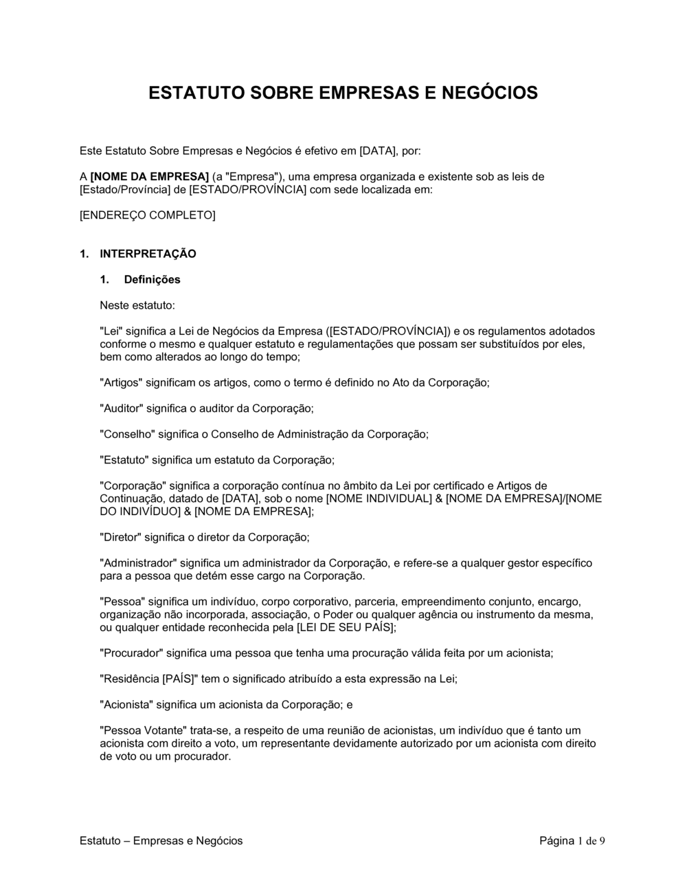 Business-in-a-Box's Estatuto Empresas e Negócios
