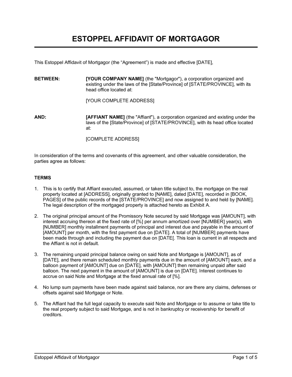 Business-in-a-Box's Estoppel Affidavit of Mortgagor Template