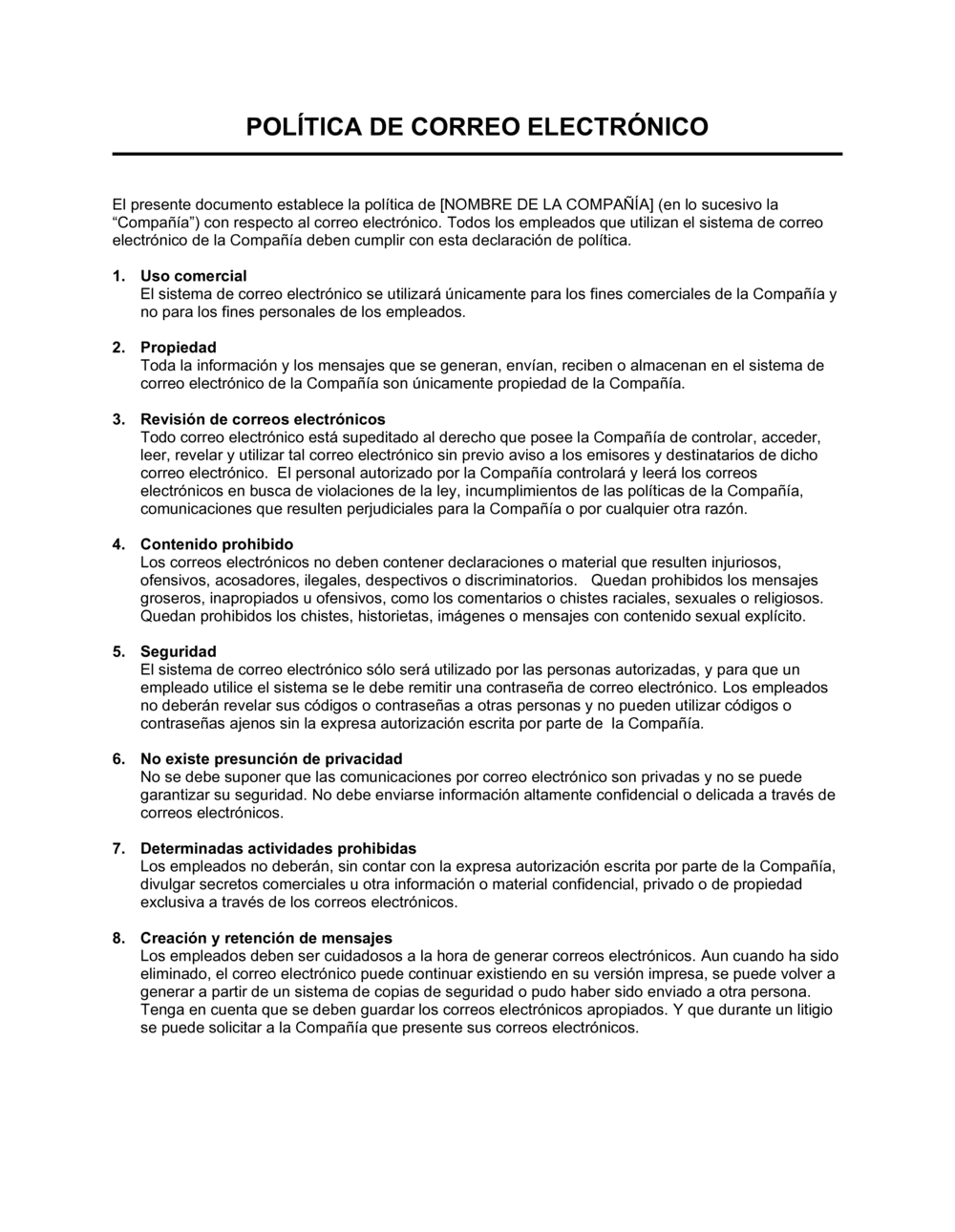 Business-in-a-Box's Estricta política acerca de correo electrónico