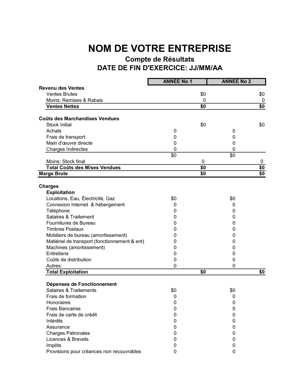 Business-in-a-Box's État des résultats