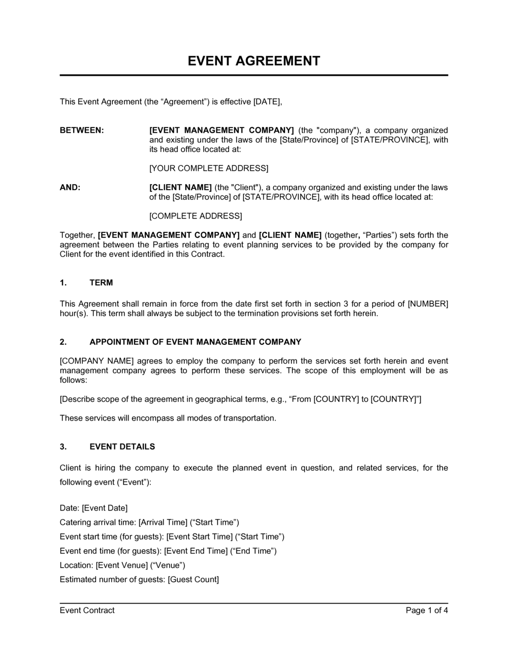 Event Planning Agreement Template