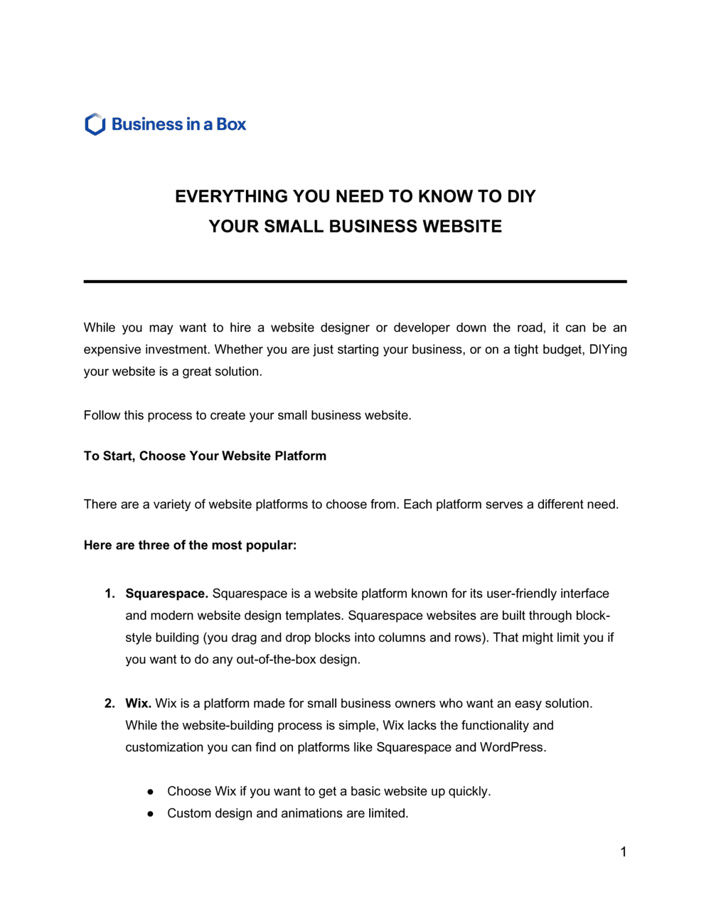 Business-in-a-Box's Everything You Need To Know To Diy Your Small Business Website Template