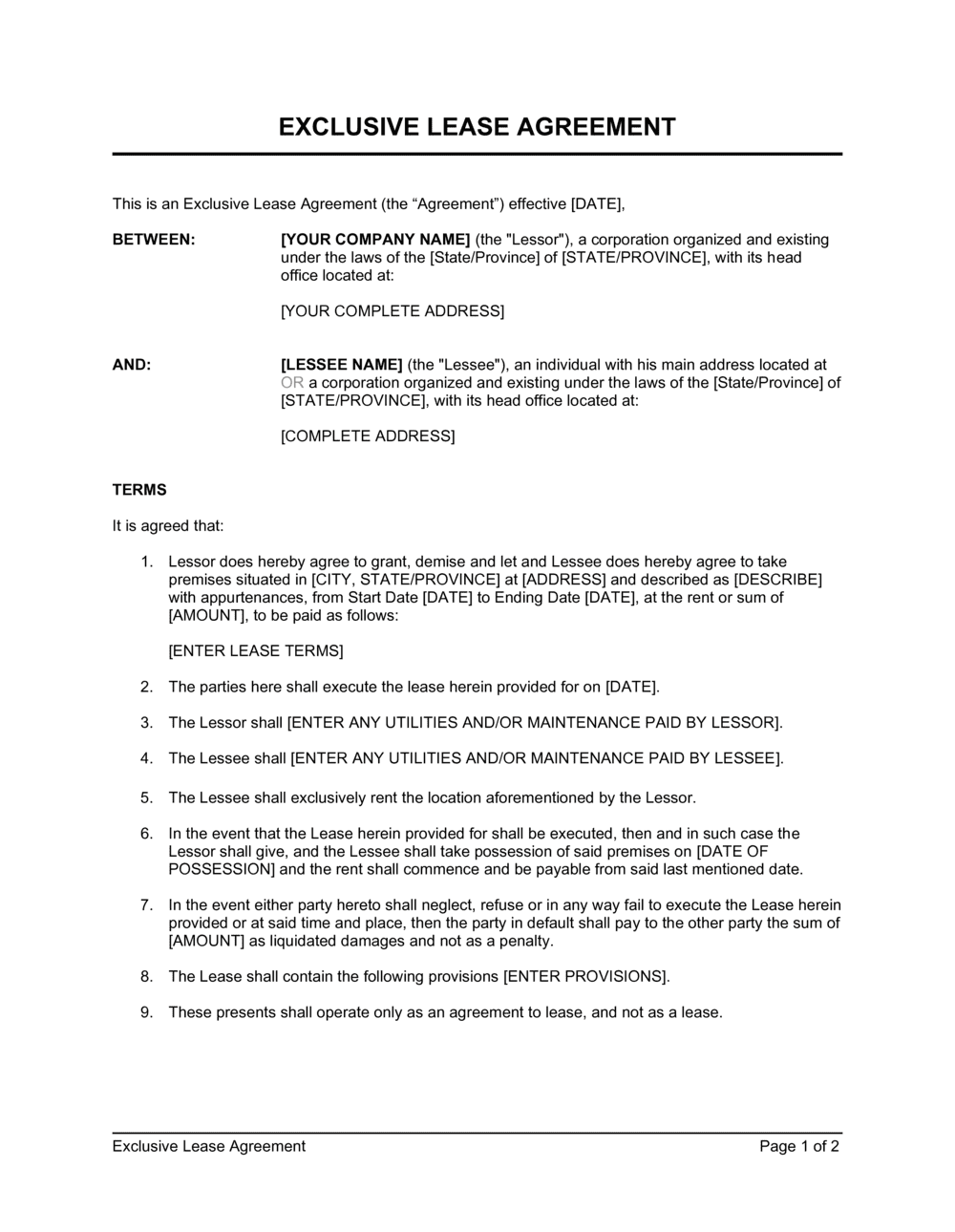 Business-in-a-Box's Exclusive Lease Agreement Template