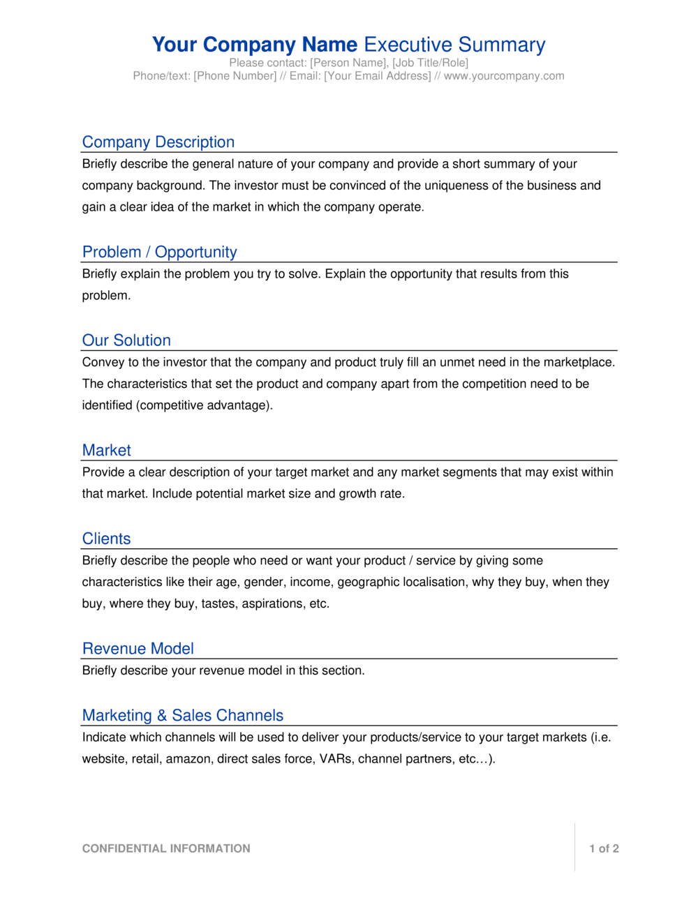 Executive Summary For Startups Template By Business in a Box 