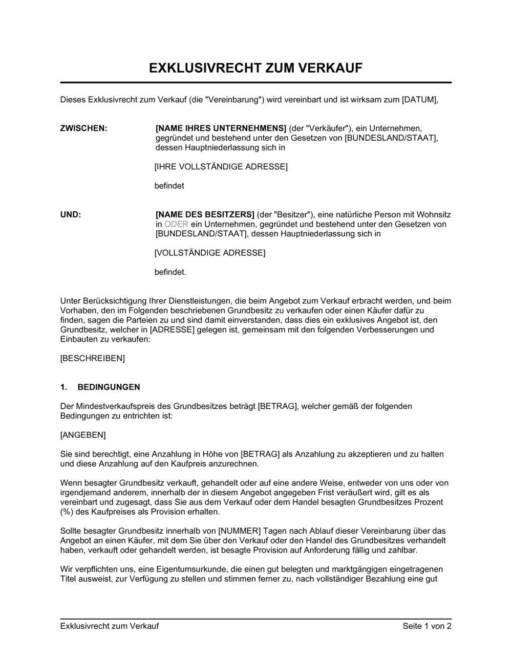 Business-in-a-Box's Exklusivrecht zum Verkauf