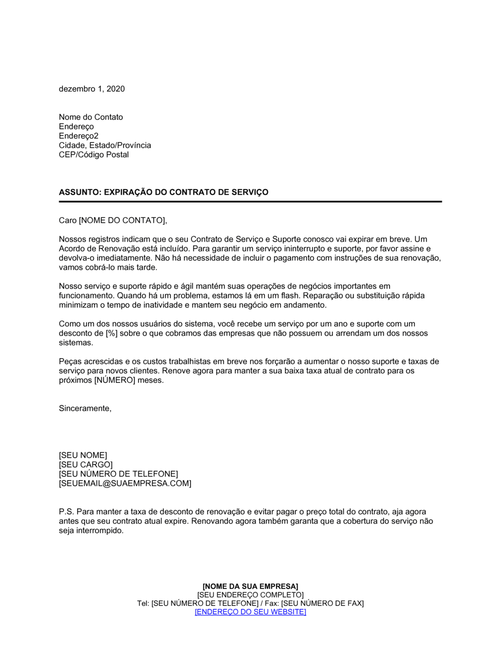 Business-in-a-Box's Expiração do Contrato de Serviço