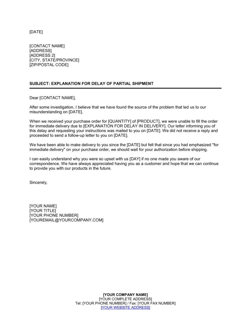 Sample Letter Complaint Of Delay Delivery