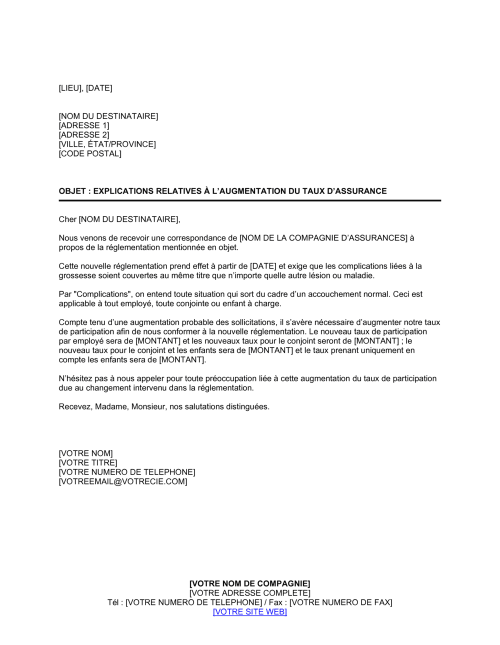 Business-in-a-Box's Explication relative à l'augmentation de la cotisation d'assurance