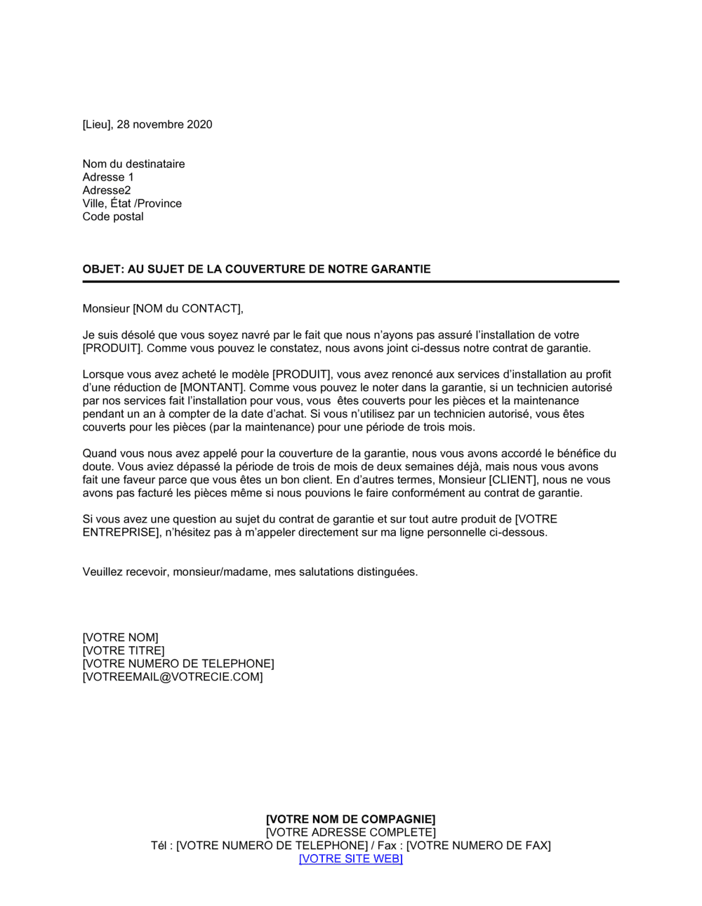 Business-in-a-Box's Explication suite à une plainte pour non prise en compte de garantie