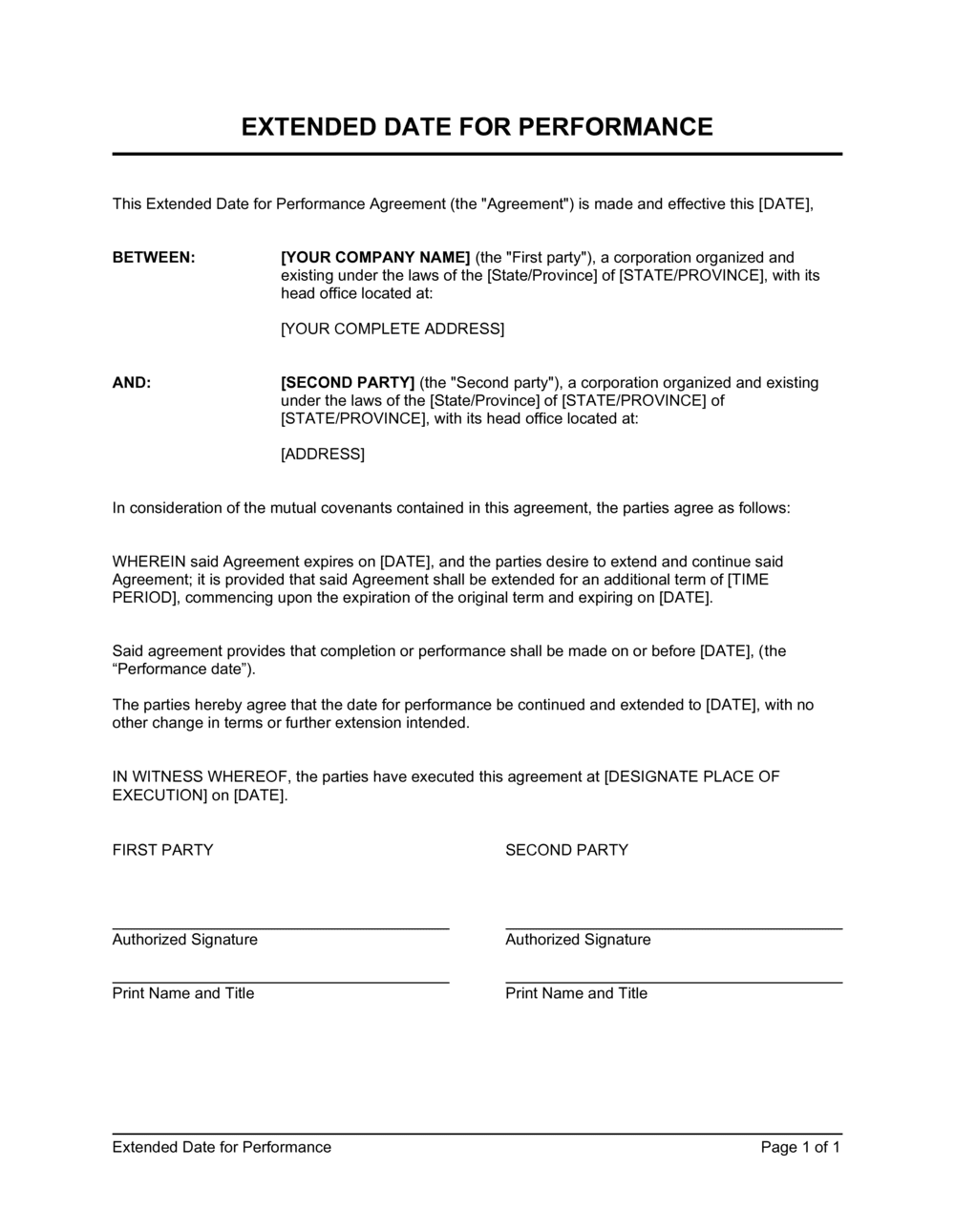 Business-in-a-Box's Extended Date for Performance Template